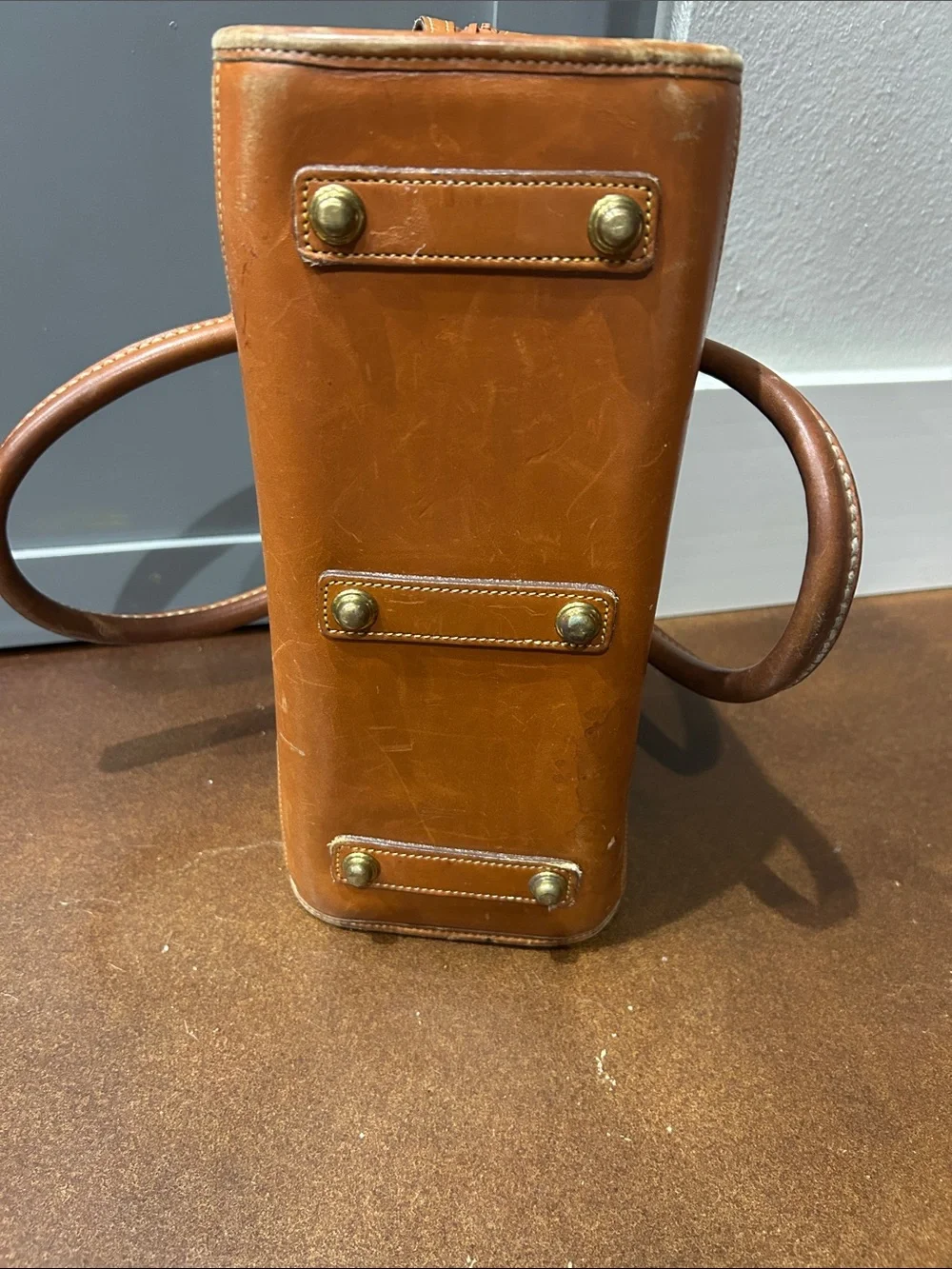 Dooney & Bourke Vintage Taupe and Tan Leather Satchel